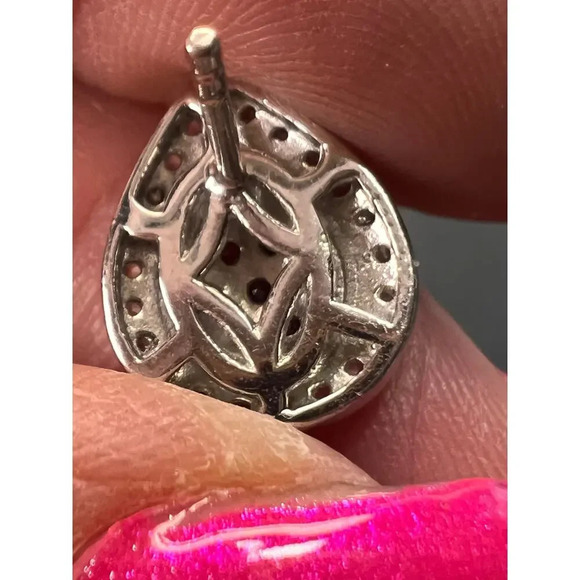 Red garnet and white topaz teardrop sterling silver post earrings - Picture 7 of 8